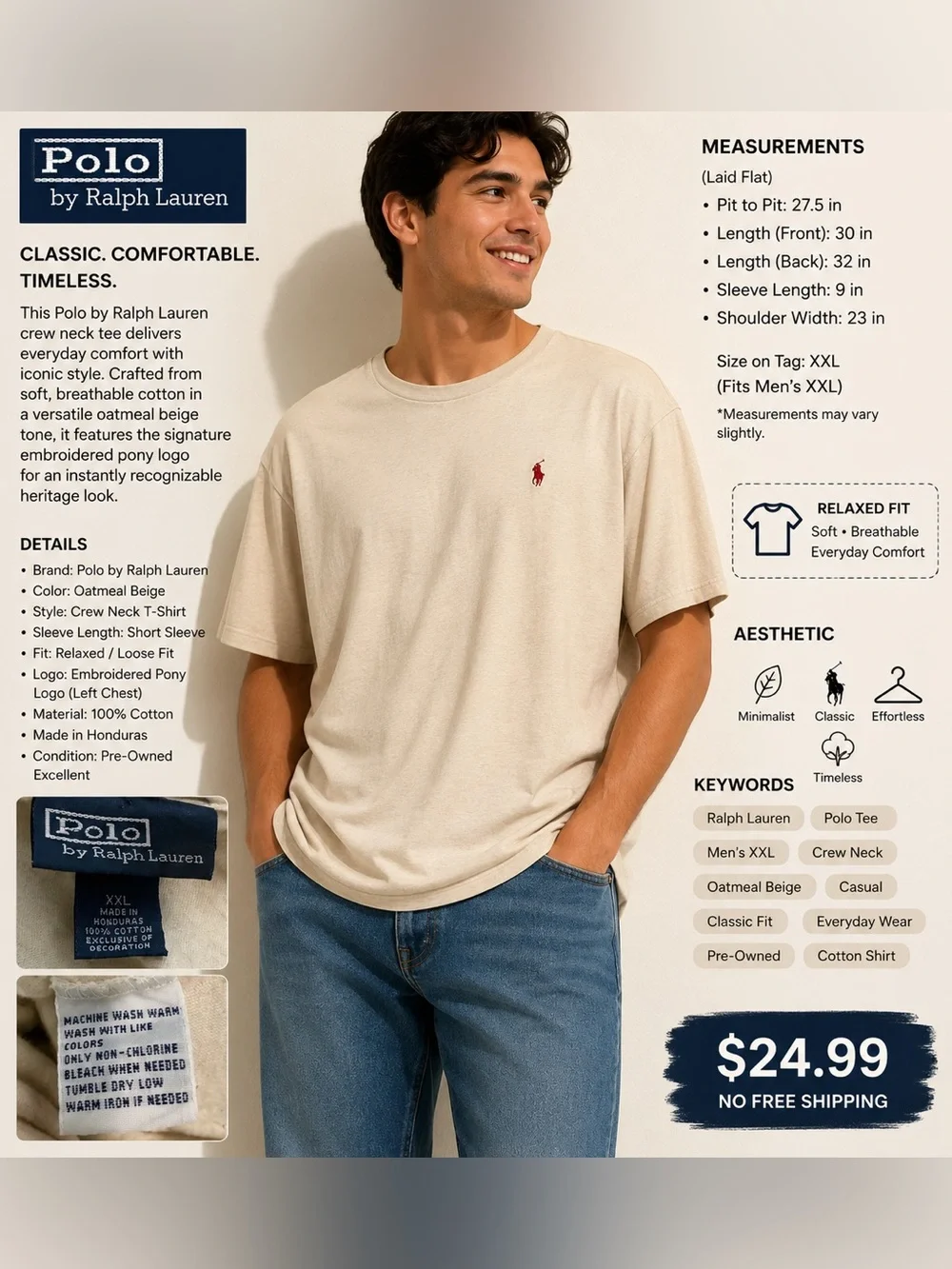 Polo by Ralph Lauren Cream Short-Sleeve Tee with Red Pony